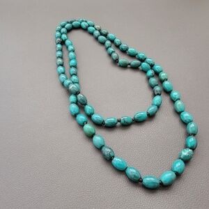 Turquoise Bead Necklace – Barrel-Cut Teal & Blue-Green Stones, 36"